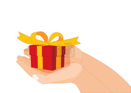 Foto de Caja de regalo roja en diseño de mano humana sobre fondo blanco ilustración vector - Imagen libre de derechos