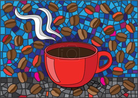 coffee cup and coffee beans moses stained glass illustration vector