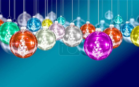 Téléchargez les photos : Noël festif ou fond du Nouvel An. Boules de Noël multicolores rouges, bleues, argentées et dorées. Fond de vacances. Illustration. - en image libre de droit