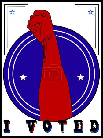 Ilustración de Voté en negrita letras y puño logo con estrellas - Imagen libre de derechos