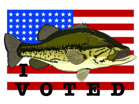 Illustration for Largemouth Bass with American Flag and I Voted Write - Royalty Free Image