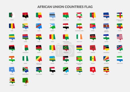 Téléchargez les illustrations : Union africaine Ensemble d'icônes de chat drapeau des pays - en licence libre de droit