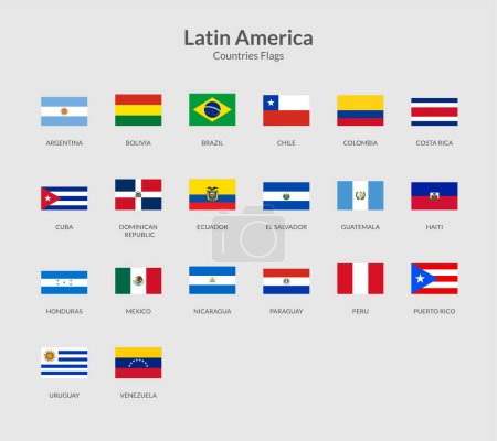 Téléchargez les illustrations : Pays d'Amérique latine Icône drapeau rectangulaire - en licence libre de droit