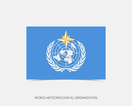 Téléchargez les illustrations : Organisation météorologique mondiale Icône du drapeau rectangulaire avec ombre. - en licence libre de droit
