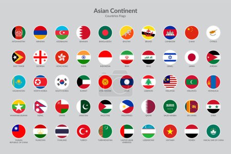 Téléchargez les illustrations : Asie Continent pays drapeau icônes collection - en licence libre de droit