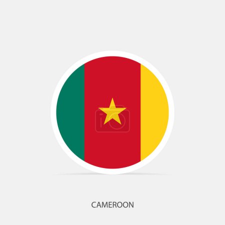 Téléchargez les illustrations : Drapeau rond Cameroun icône avec ombre. - en licence libre de droit