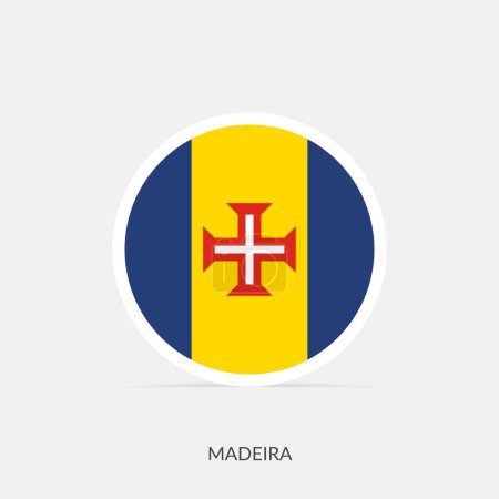 Ilustración de Icono de bandera redonda de Madeira con sombra. - Imagen libre de derechos