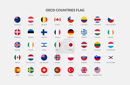 OECD countries flag icons collection