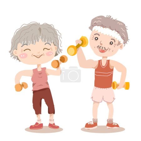 Illustration for Senior Couple Joyfully Exercising Together EPS file vector isolated - Royalty Free Image