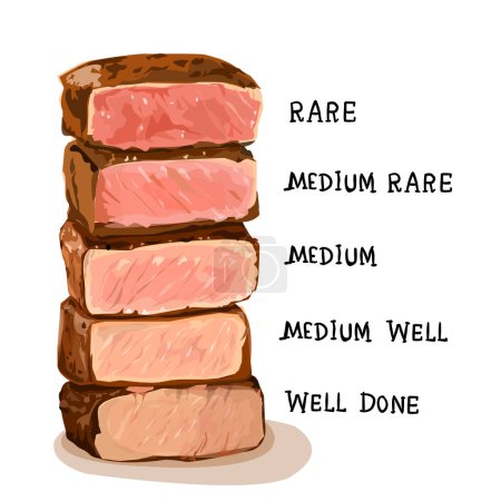 Steak Doneness erklärt: Von selten bis gut gemacht Vektorillustration für Menü-Restaurant 