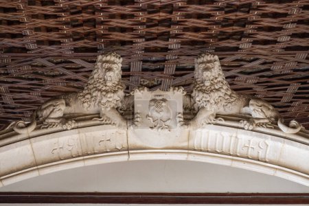 Photo for Coffered ceiling of the upper cloister, Monastery of San Juan de los Reyes, Toledo, Castilla-La Mancha, Spain - Royalty Free Image