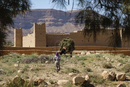 Foto de Mud and adobe architecture, Ifri kasbah, Ziz river valley, Atlas mountains,  Morocco, Africa - Imagen libre de derechos
