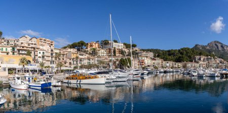 Photo for Traditional boats in front of the Santa Catalina neighborhood, Port of Soller, Majorca, Balearic Islands, Spain - Royalty Free Image
