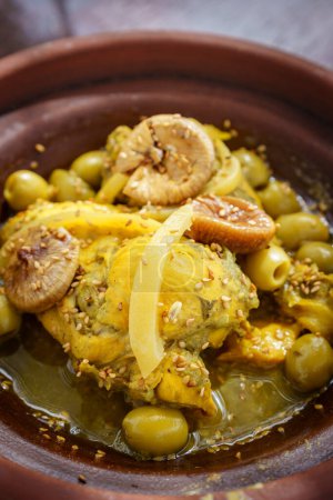 Photo for Chicken tagine with fresh figs and lemon, Moroccan cuisine, Medchar Ghanem , Asilah, morocco, africa - Royalty Free Image
