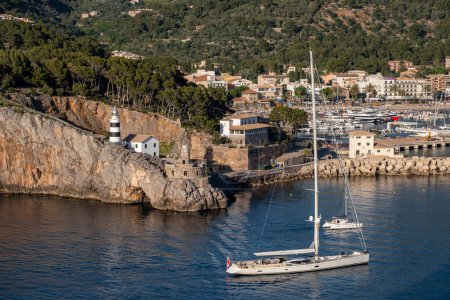 Photo for Ship entering Soller port, Mallorca, Balearic Islands, Spain - Royalty Free Image