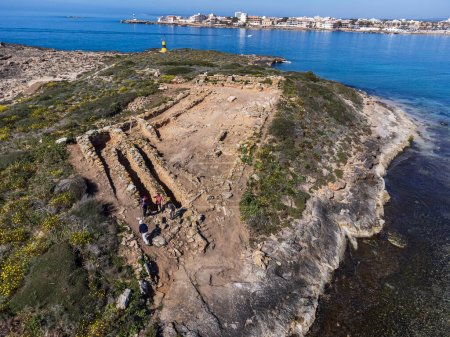 Photo for Na Guardis islet, Fenicial settlement, 4th century before Christ, Ses Salines, Mallorca, Balearic Islands, Spain - Royalty Free Image