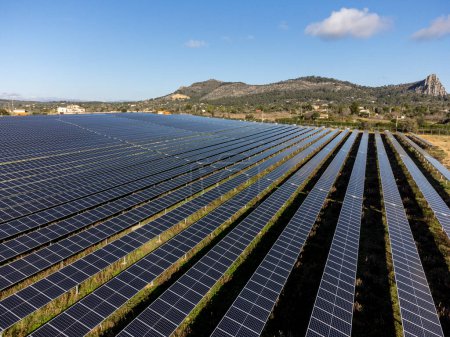 Photo for Buniferri photovoltaic park, solar energy plates, Llucmajor, Mallorca, Balearic Islands, Spain - Royalty Free Image