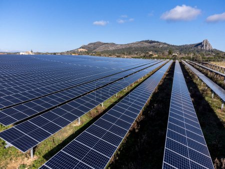Photo for Buniferri photovoltaic park, solar energy plates, Llucmajor, Mallorca, Balearic Islands, Spain - Royalty Free Image