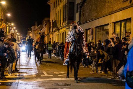 Photo for Parade of Three Kings in Llucmajor street, Mallorca, Balearic Islands, Spain - Royalty Free Image