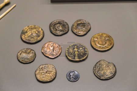 Foto de Museo Monográfico de Pollentia, Monedas romanas,, Alcudia, Mallorca, Islas Baleares, España - Imagen libre de derechos