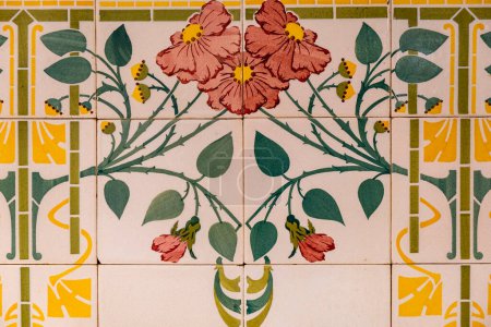 Photo for Tile plinth, 1905, glazed ceramic, La Roqueta factory, Mallorca, Balearic Islands, Spain - Royalty Free Image