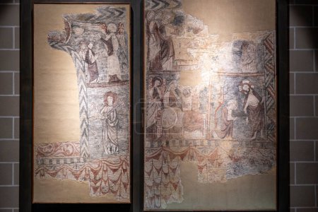 Photo for Wall paintings from Sorripas, 14th century, fresco torn and transferred to canvas, come from the church of San Andres de Sorripas, Diocesan Museum of Jaca, Huesca, Spain - Royalty Free Image