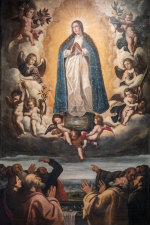 Photo for Assumption of the Virgin, 17th century, oil on canvas, comes from the cathedral of San Pedro de Jaca, Diocesan Museum of Jaca, Huesca, Spain - Royalty Free Image