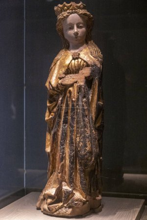 Photo for Crowned virgin, around 1500, gilded and polychrome wood, Navardun parish church, Diocesan Museum of Jaca, Huesca, Spain - Royalty Free Image