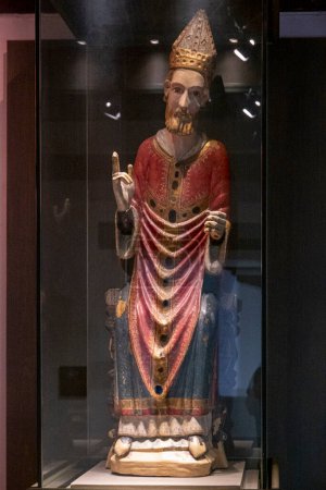 Photo for San Martin de Tours, 13th century, carved and polychrome wood, Majones, Diocesan Museum of Jaca, Huesca, Spain - Royalty Free Image