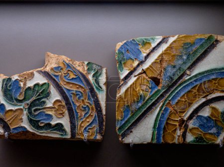 Photo for Azulejos policromados, siglo XVI, La Ribera, Arkeologi Museoa, museo aqueologico, Bilbao, Bizkaia,  Pais Vasco, Spain - Royalty Free Image