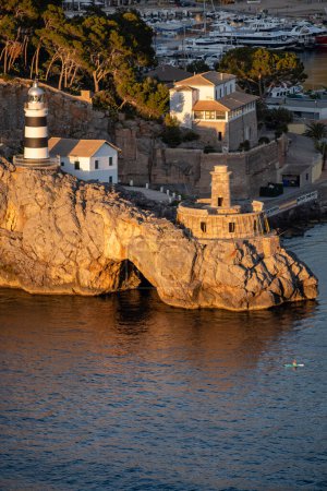 Photo for Punta de Sa Creu lighthouse, Soller port, Mallorca, Balearic Islands, Spain - Royalty Free Image