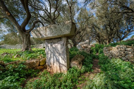 Photo for Torrellafuda, Taula shrine-enclosure,  Talayotic town, Ciutadella, Menorca, Balearic Islands, Spain - Royalty Free Image
