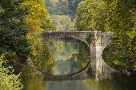 Foto de Puente de piedra sobre el rio Bidasoa, Vera de Bidasoa, comunidad foral de Navarra, España - Imagen libre de derechos