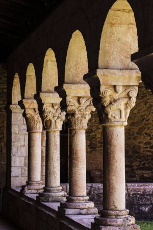 Photo for Capitals, 12th century cloister, Benedictine monastery of Sant Miquel de Cuixa, year 879, eastern pyrenees, France, europe - Royalty Free Image