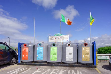Photo for Bring Centre, recycling bins for packaging, Portmagee, Ring of Kerry, County Kerry, Ireland, United Kingdom - Royalty Free Image
