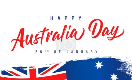 Ilustración de Happy Australia Day calligraphy and flag in brush stroke. Australian flag and text isolated on white background for Australia Day, 26th of January. Vector Illustration - Imagen libre de derechos