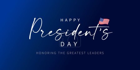 Joyeux jour des présidents bannière bleue avec le drapeau des États-Unis. Affiche du jour du Président avec drapeau ondulé et lettrage. Illustration vectorielle