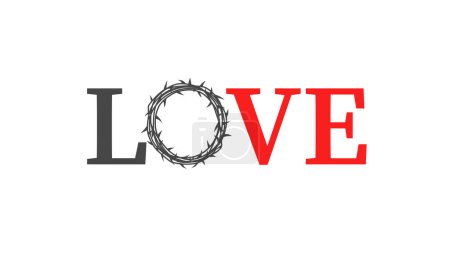 Ilustración de Amor, tipografía cristiana con espinas de corona. Fondo de diapositivas web para Domingo de Pascua o diseño de camiseta. Ilustración vectorial - Imagen libre de derechos