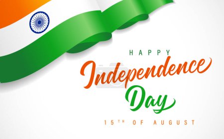 Illustration for Happy Independence Day of India with 3d waving flag. Patriotic Indian national flag for 15th August holiday. Vector illustration - Royalty Free Image