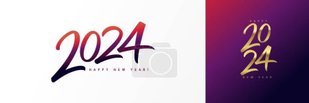 Téléchargez les illustrations : 2024 Bonne année calligraphie logo conception concept. Salutations de Noël avec des numéros manuscrits 2024. Illustration vectorielle - en licence libre de droit