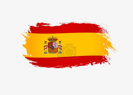 Illustration for Spain grunge flag made in textured brush stroke. Patriotic country flag isolated on white background. National Day of Spain, October 12 banner. Vector Illustration - Royalty Free Image