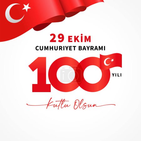 Illustration for 29 ekim, Cumhuriyet Bayrami, 100 years Infinity sign. Translation from turkish - October 29 Republic Day, 100 years, Happy holiday. Vector illustration - Royalty Free Image