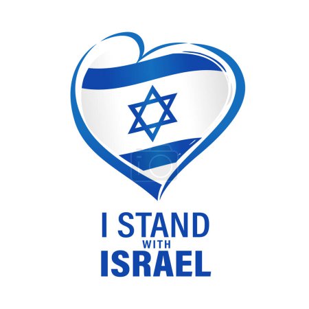 Estoy con la bandera de Israel con la bandera en el corazón. Israel ama el emblema aislado sobre fondo blanco. Después del ataque de Hamás, proteger al pueblo israelí. Ilustración vectorial