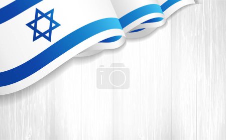 Bandera 3D israelí en tableros de madera. Apoyamos a Israel, protegemos al pueblo israelí. Ilustración creativa