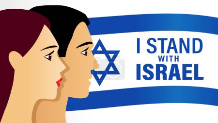 Téléchargez les illustrations : Je me tiens aux côtés d'Israël, hommes et femmes du drapeau israélien. Citation patriotique avec drapeau pour poteaux, bannières, affiches. Illustration vectorielle - en licence libre de droit