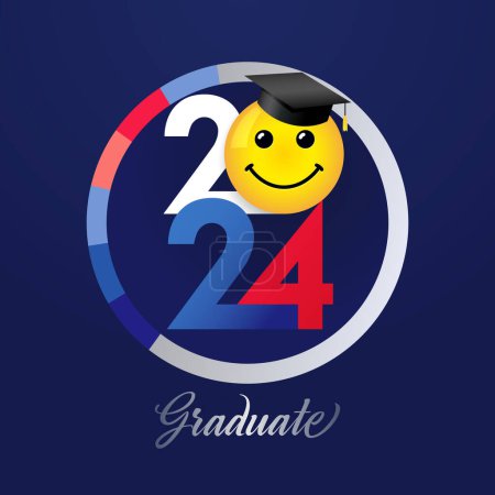 Illustration for Graduating trendy icon. Educational banner or button concept with funny character. Prom invitation concept. Greeting card design with cute 3D style emoticon. Social media poster. Network post. - Royalty Free Image