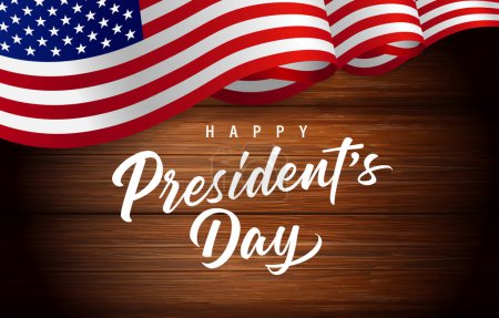 Illustration for Happy President's day lettering with flag USA on wooden boards. Holiday US presidents, creative concept for poster or banner. Vector illustration - Royalty Free Image