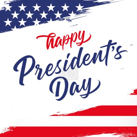 Illustration for Happy Presidents Day greeting card with flag and brush stroke background. Holiday US, creative concept for banner. Vector illustration - Royalty Free Image