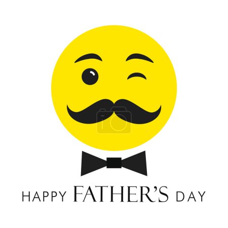 Happy Father's Day trendy greeting card. Cute web face icon with  mustache. Winking emoticon. Social media poster. Internet network timeline post. Isolated elements. Square gift card for the best dad.