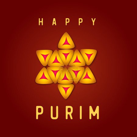 Feliz Purim con estrella de hamantash. Chag Purim sameach para el diseño de tarjetas de vacaciones o banners web. Ilustración vectorial